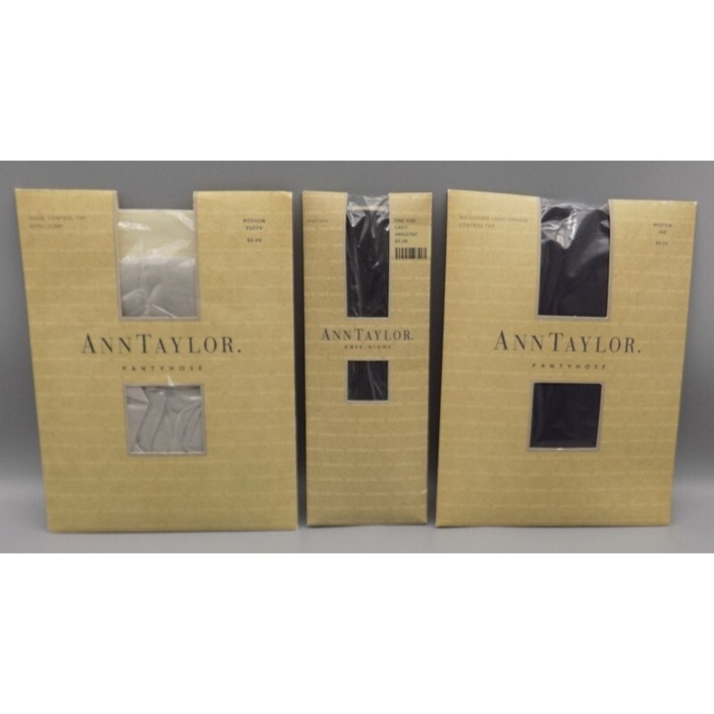 2 New Ann Taylor Control Top Pantyhose Medium + 1 Knee High Vtg